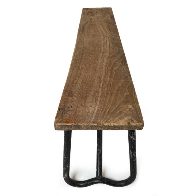 Mid 20th Century Vintage Wood & Iron School Bench For Sale - Image 5 of 7