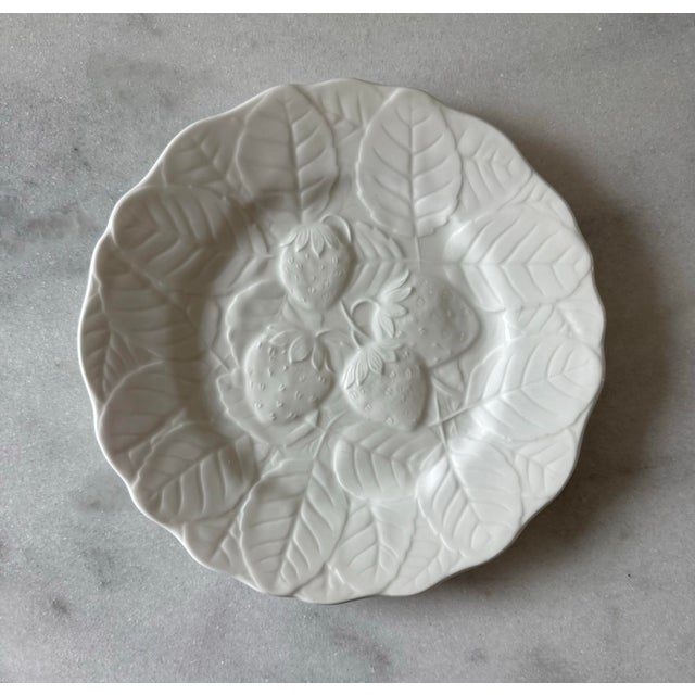 Set of 4 vintage Fondeville Alvarez Spain majolica small plates featuring raised relief strawberries and leaves design and...