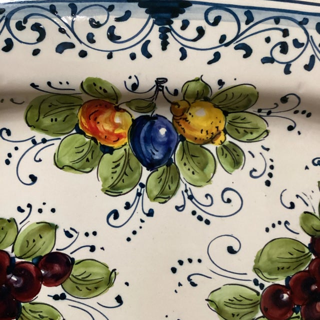 Early 20th Century Vintage Orvieto Ceramic Rectangular Platter with Hand Painted Grape & Fruit Motifs, Artist Signed Italy For Sale - Image 5 of 12