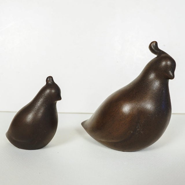 Duncan Modern MCM Set Of 2 Ceramic Mold Brown Quail Figurines Pottery Hen & Chick Hen is approximately 3.5in tall. Ceramic...