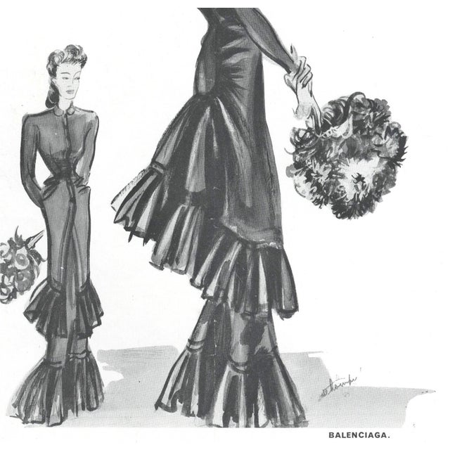 Art Deco 1939 French Balenciaga Couture Evening Dress Design Print For Sale - Image 3 of 4
