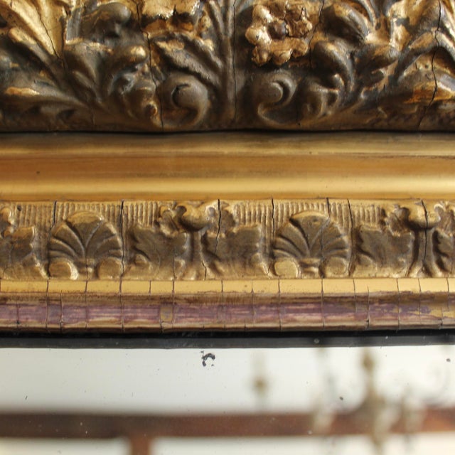 Rococo Antique English Gilt Wood Rectangular Mirror For Sale - Image 3 of 9