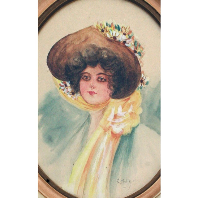 Paper Gibson Girls Watercolor Portraits 1920s Fashion Illustrations- Set of 2, by Charles Hollman For Sale - Image 7 of 13