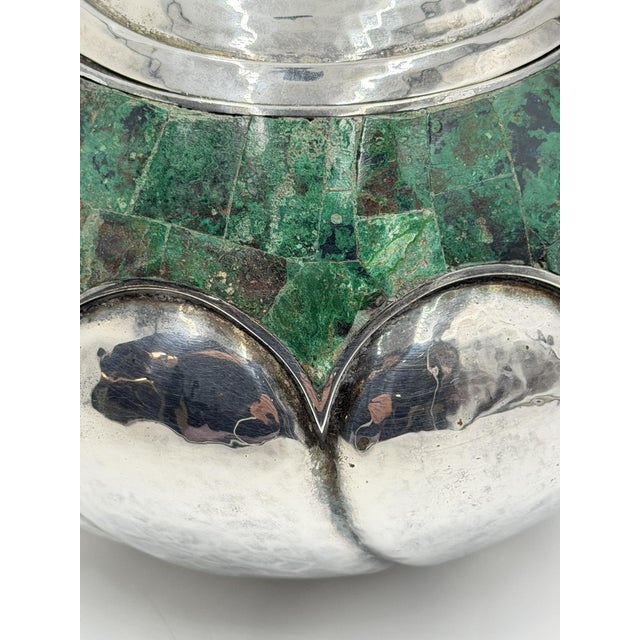 Mid 20th Century Los Castillo Taxco Malachite Silver Plate Lidded Bowl, Mexican Modernist Silver For Sale - Image 11 of 18