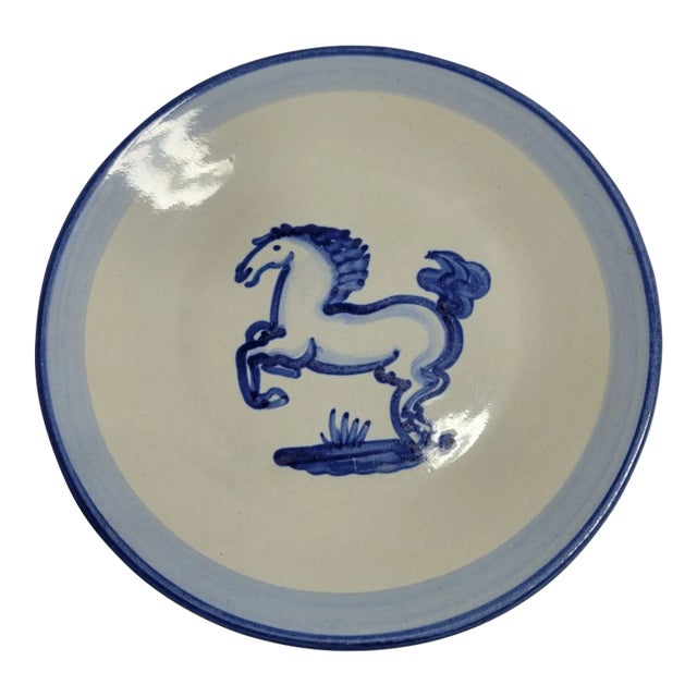 M. A. Hadley Blue and White Horse Plate Vintage For Sale