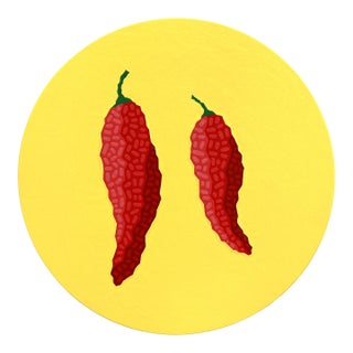 Circle Fresnos - Vibrant Abstract Peppers Still Life Painting on Panel - Original Artwork by Will Beger For Sale