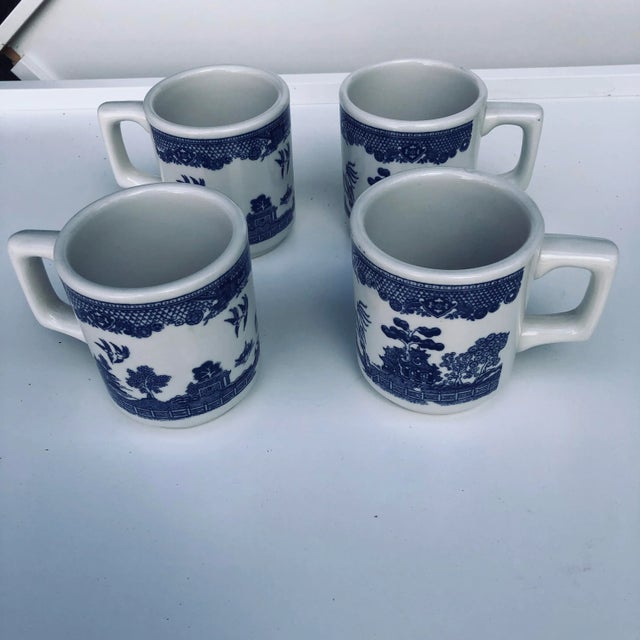 1990s Vintage Buffalo China Blue Willow Coffee / Tea Mugs S-4 For Sale - Image 5 of 5