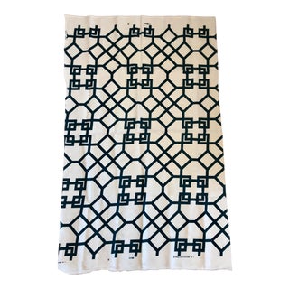 Navy Blue and Ivory Linen Fabric-Kravet Xu Garden Akuatik by Windsor Smith For Sale