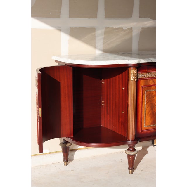 French Late 20th Century Monumental Neoclassical Mahogany & Marble Sideboard / Credenza – 102” For Sale - Image 3 of 12