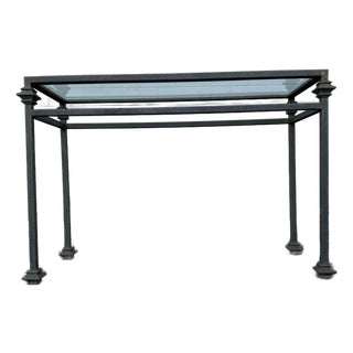 Vintage Mid-Century Brutalist Wrought Iron and Glass Console Table For Sale