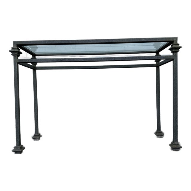 Vintage Mid-Century Brutalist Wrought Iron and Glass Console Table For Sale