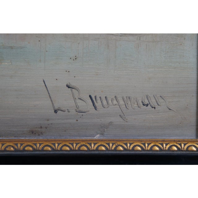 Gray Vintage L Brugman Winter River Landscape Oil Painting on Board 29" For Sale - Image 8 of 11