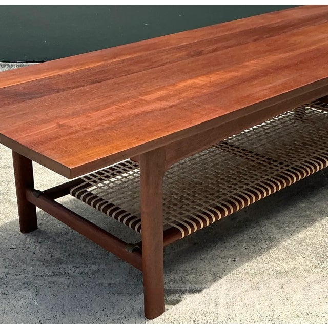Vintage Swedish Dux Woven Leather and Teak Coffee Table For Sale - Image 9 of 12