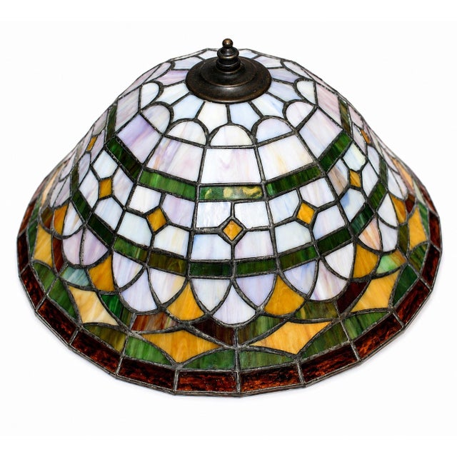 Brown Antique Tiffany Style Lamp Shade Glass Large 13.5" Excellent For Sale - Image 8 of 12
