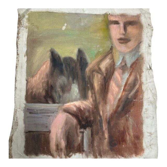 1950’s Impressionist Portrait in Horse Stables Painting on Canvas For Sale