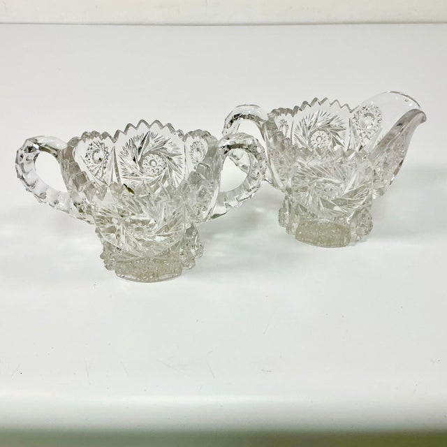 Late 1800s Antique Boho Chic Hollywood Regency American Brilliant Cut Creamer & Sugar - A Pair For Sale - Image 4 of 17