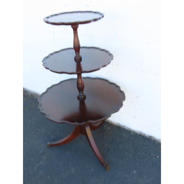 1940s 1940s Mahogany 3 Tiers Carved Pie Crust Round Side End Table 6911 For Sale - Image 5 of 10