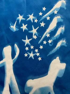 "Gumby Holiday" Original Pop Culture Abstract Cyanotype Print