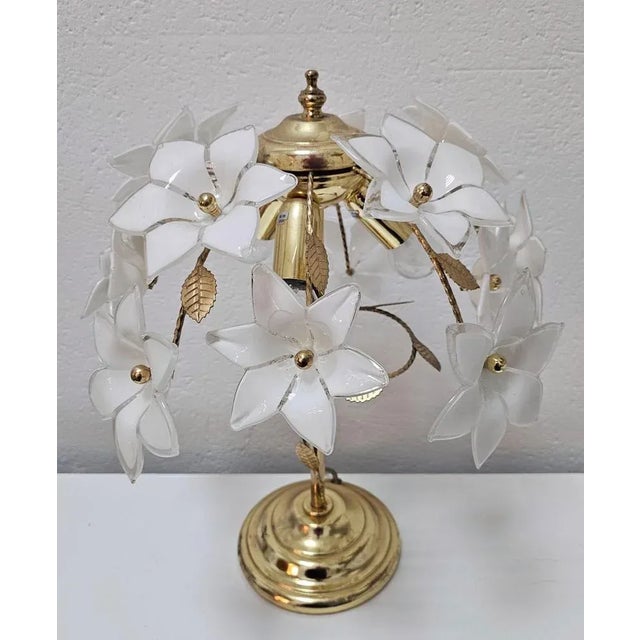 Metal Hollywood Regency Murano Glass Floral Table Lamp, Italy, 1970s For Sale - Image 7 of 11