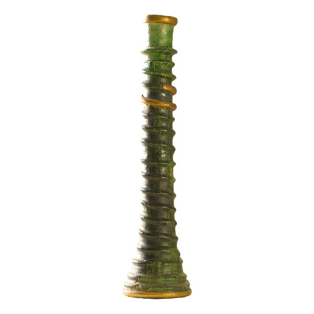 Handmade Tamegroute Green Glazed Ceramic Candleholder by Azele Studio For Sale