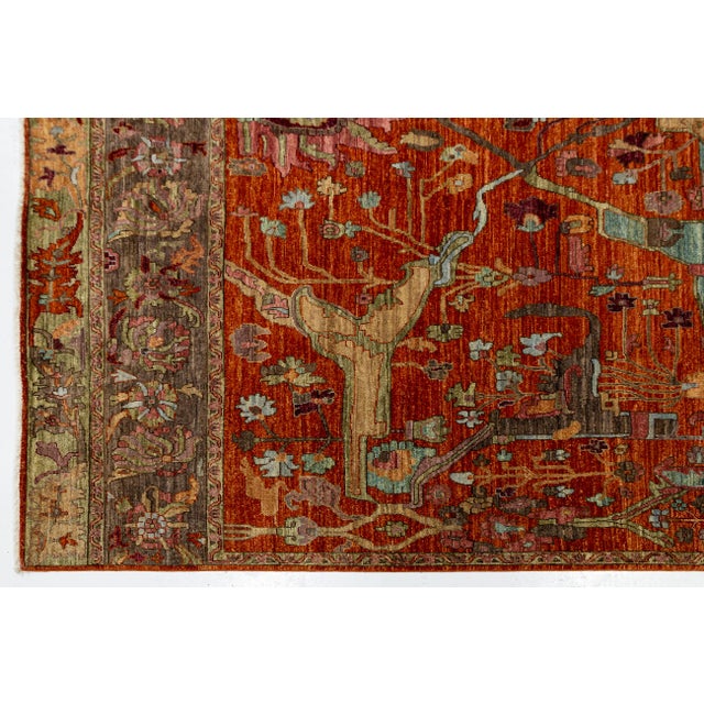 Textile 9x12 Modern Bidjar Style Hand-Knotted Rust & Sage Wool Area Rug Persian Motifs For Sale - Image 7 of 11