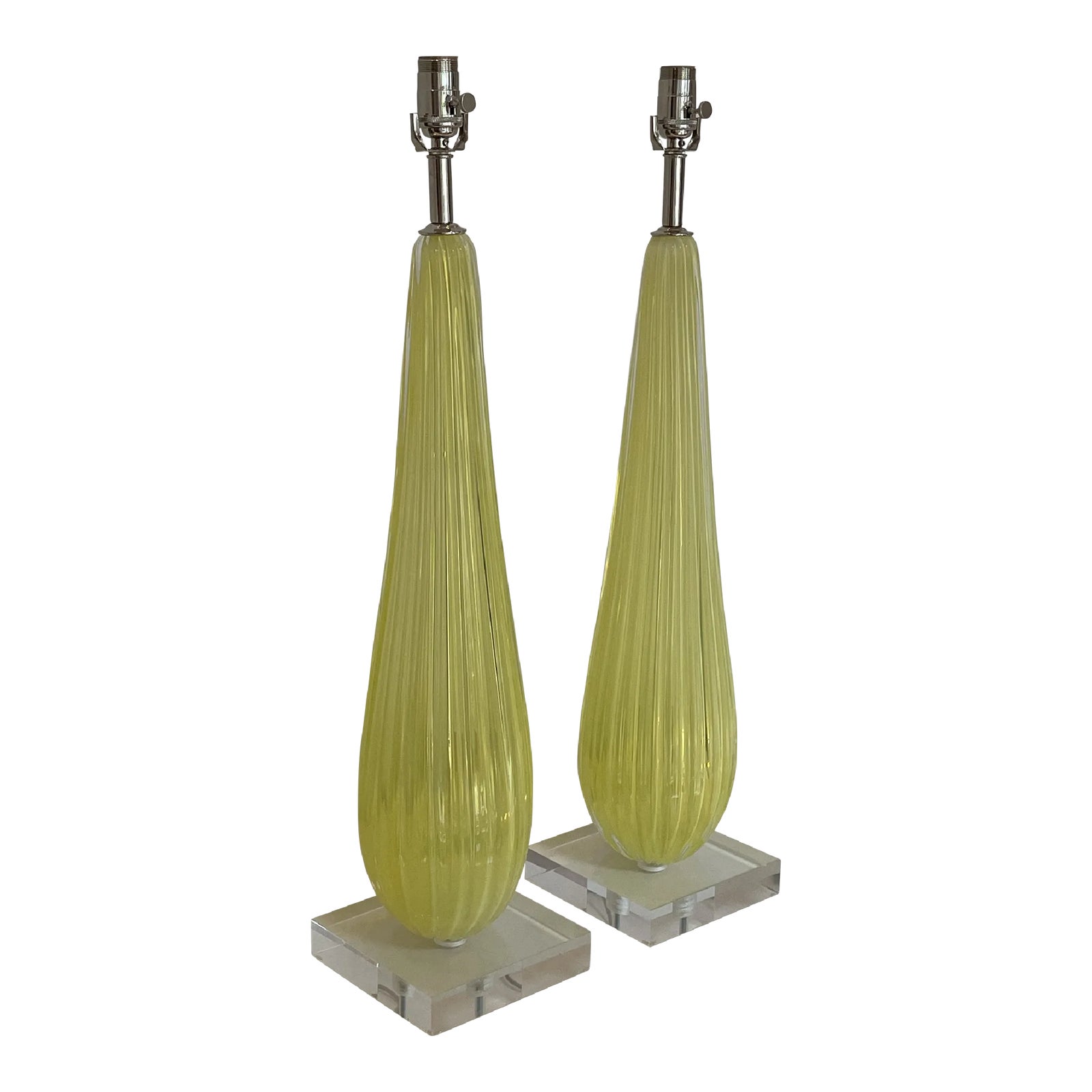 Tall Vintage Murano Opaline Glass Table Lamps in Lemon Yellow a Pair Chairish