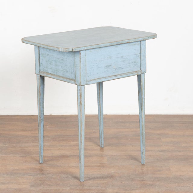 Wood 19th Century Swedish Blue Side Table With Two Drawers For Sale - Image 7 of 7