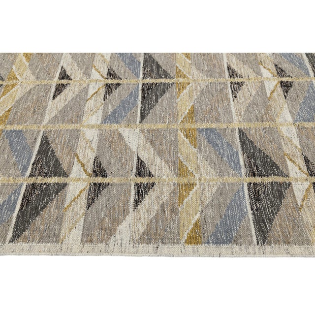 Mid-Century Modern Swedish Flatweave Style Geometric Wool Rug Mid-Century Modern Scandinavian Rug For Sale - Image 3 of 11