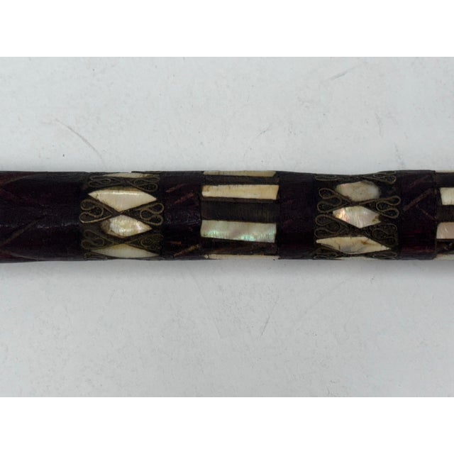 Hand Carved Afghanistan Wood + Mother of Pearl Inlaid Walking Stick For Sale In San Francisco - Image 6 of 12