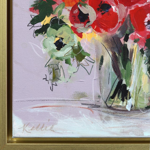 Textile Poppy Parade - Framed Original Floral Mixed Media Painting on Canvas by Kellie Newsome For Sale - Image 7 of 9