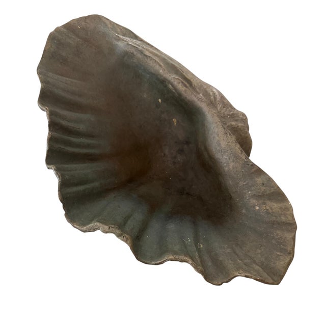 Metal Vintage Heavy Cast Bronze Giant Clamshell Sculptural Bowl For Sale - Image 7 of 10