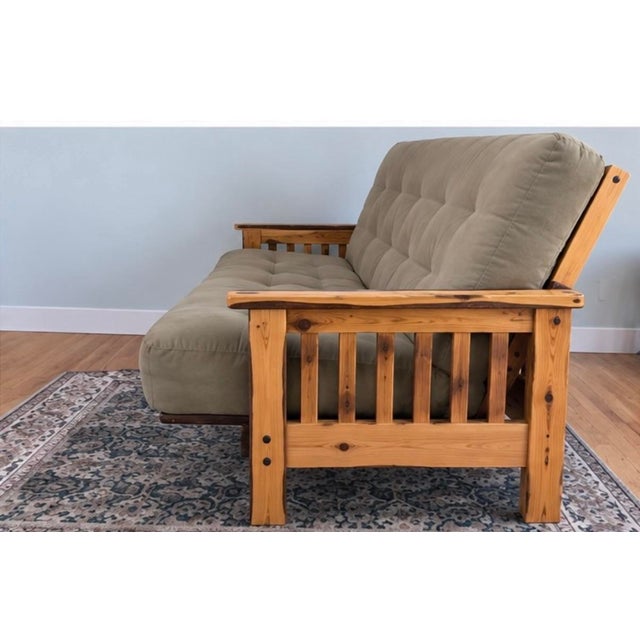 Rustic Rustic Log Wood Futon Sofa With Tufted Mattress For Sale - Image 3 of 3