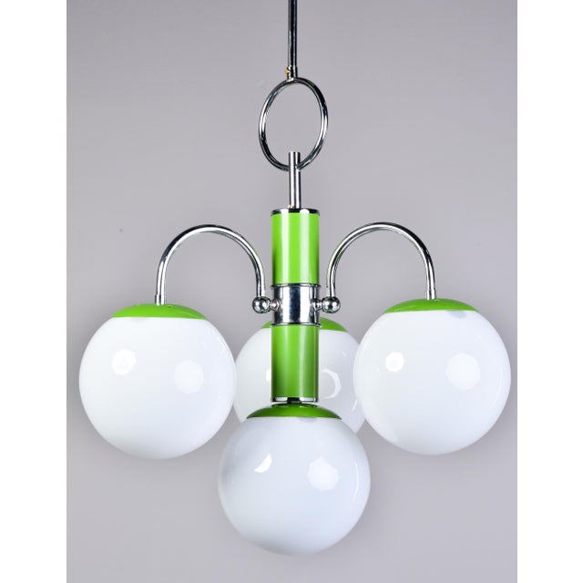 Mid-Century Modern Italian Mid Century Four Light Apple Green and Chrome Fixture For Sale - Image 3 of 10