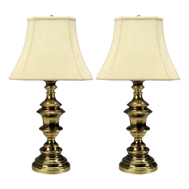 Hollywood Regency, Brass, Fabric, Table Lamps, Usa, 1970s For Sale