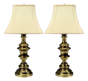 Hollywood Regency, Brass, Fabric, Table Lamps, Usa, 1970s