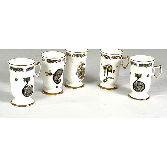 Royal Tarra Book of Kells-Fine Bone China Footed Coffee Cups – Set of 5 For Sale - Image 6 of 8