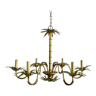 Late 20th Century Palm Beach Regency Tole Palm Chandelier For Sale