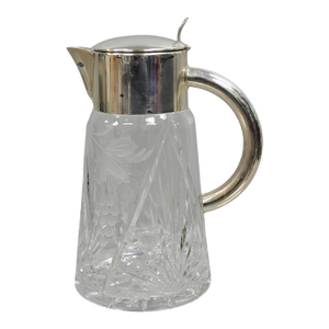 Antique Victorian German Silver Plated Cut Crystal Glass Lemonade Water Pitcher