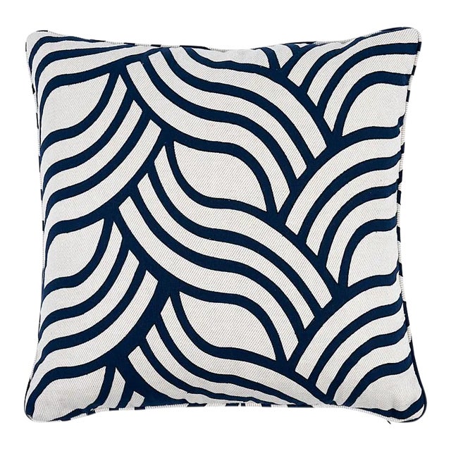 Schumacher Sangomar Applique 22" Pillow in Navy For Sale