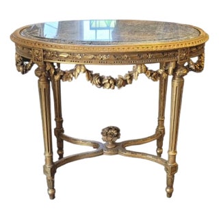 Early 20th Century Beautiful Gilt Wood and Marble French Table For Sale