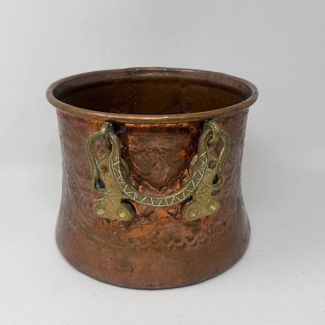 Antique Embossed Copper Cachepot Jardinière With Brass Serpent Handles For Sale - Image 14 of 14