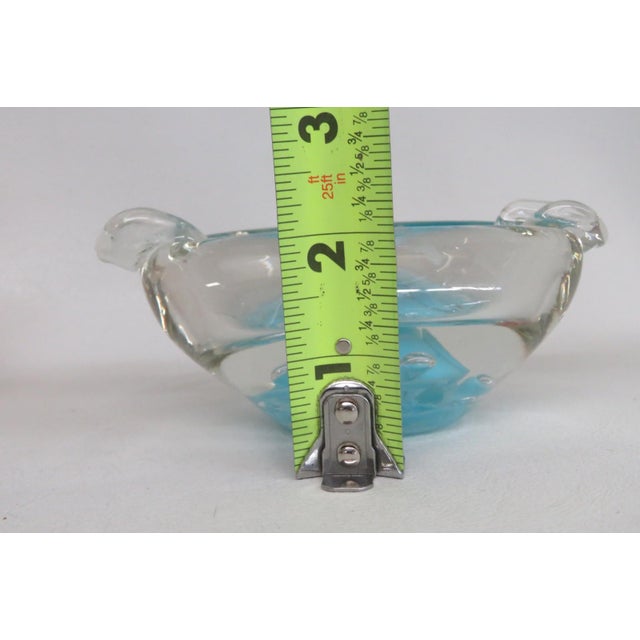 Joe St Clair Glass Ashtray Aqua Blue and Clear Bullicante Floral Art Bowl 4728b For Sale - Image 9 of 11