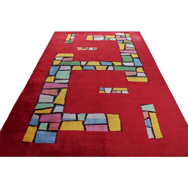 1960s Vintage Zeki Müren Rug in Red With Colorful Geometric Patterns, From Rug & Kilim For Sale - Image 5 of 8