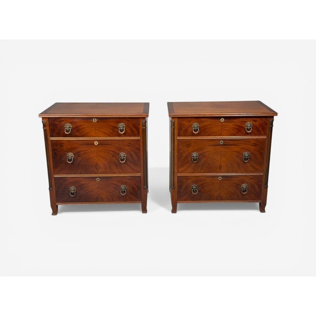 Traditional French Empire, Small Commodes, Flame Mahogany, Brass, Usa, 1940s For Sale - Image 3 of 13