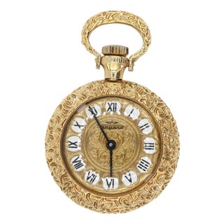 18k 750 Yellow Gold Enamel Pocket Watch Pendant Necklace For Sale
