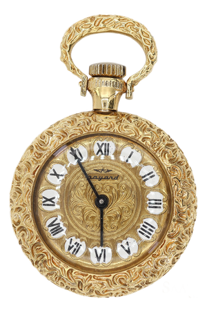 18k 750 Yellow Gold Enamel Pocket Watch Pendant Necklace