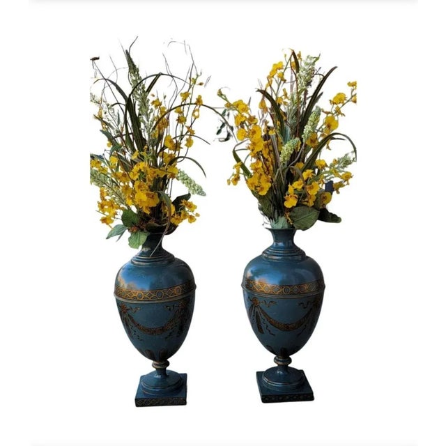 Pair of Interior Concepts Hand-Painted Metal Vases For Sale - Image 9 of 10