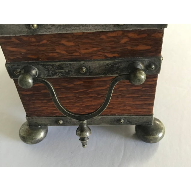Wood Late Victorian English Oak Silver Plated or Nickel-Plated Double Tea Caddy C. 1880-1900 For Sale - Image 7 of 9
