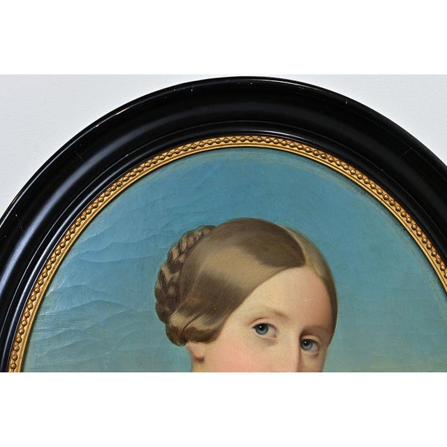 Cream French Late 19th Century Framed Oval Portrait For Sale - Image 8 of 11