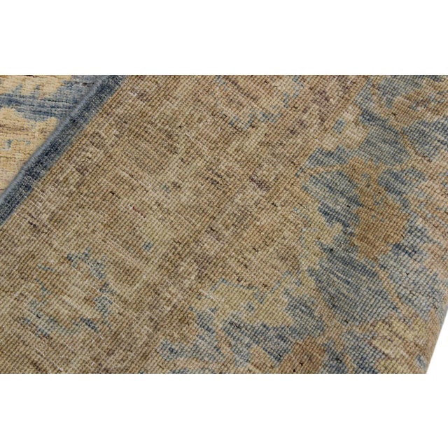 Blue Shabby Chic Ziegler Blue/Gold Wool Runner Rug- 3'11'' X 10'11'' For Sale - Image 8 of 10
